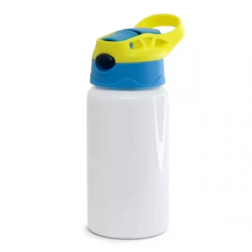 GARRAFA TÉRMICA AÇO INOX 350ML TAMPA AZUL CLARO ALCA  AMARELA JKB