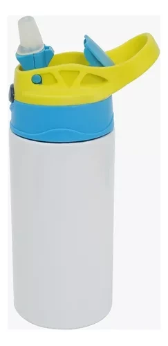 GARRAFA TÉRMICA AÇO INOX 350ML TAMPA AZUL CLARO ALCA  AMARELA JKB