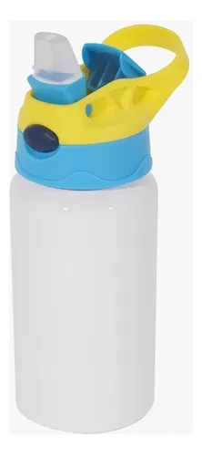 GARRAFA TÉRMICA AÇO INOX 350ML TAMPA AZUL CLARO ALCA  AMARELA JKB