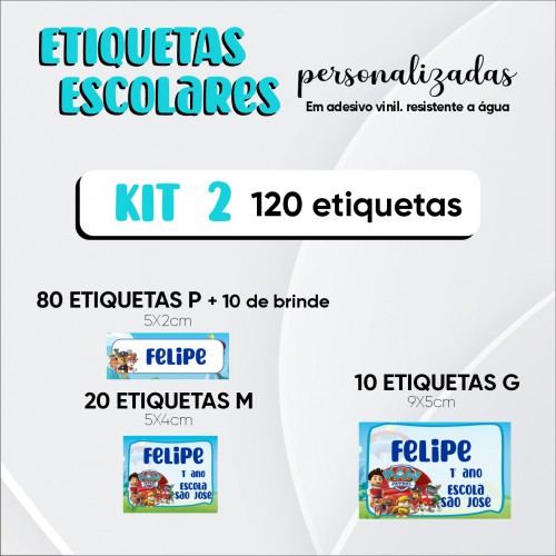 KIT  120 ETIQUETAS ESCOLARES VINIL -ARTE GRÁTIS