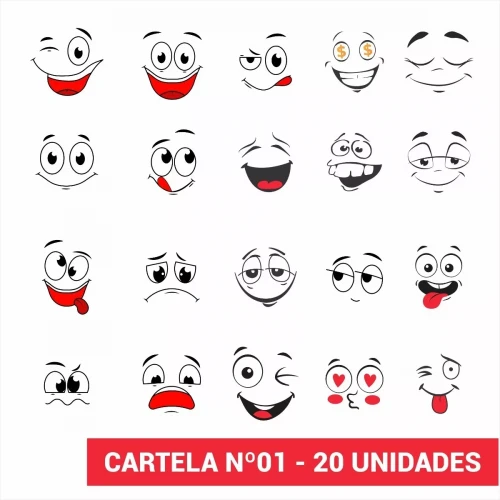 300 CARINHAS EMOJI ETIQUETAS ADESIVAS VINIL TRANSPARENTE C/ MEIO CORTE