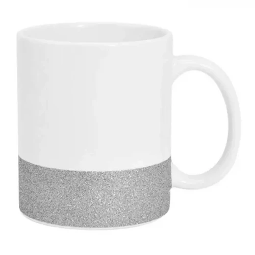 CANECA MEIO GLITTER PRATEADA RESINADA DE CERAMICA DEKO AAA  325ML