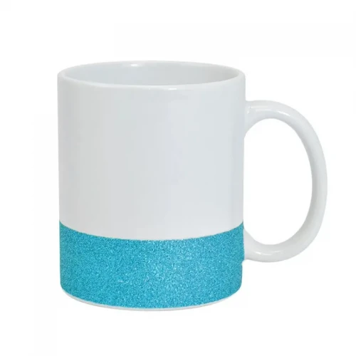 CANECA MEIO GLITTER AZUL RESINADA DE CERAMICA DEKO AAA  325ML