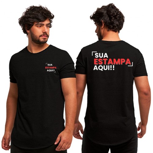 CAMISA PRETA 100% POLIESTER - PERSONALIZADO FRENTE 10X10 E VERSO A4 COM DTF TEXTIL