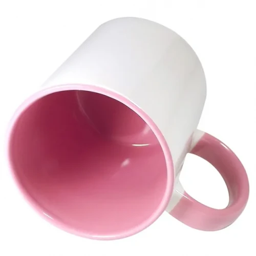 CANECA CERAMICA 325ML BRANCA - INTERNO E ALÇA ROSA JKB