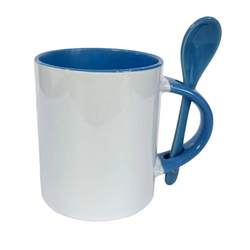 CANECA C/ COLHER ALÇA INTERIOR AZUL / SUBLIMAÇÃO 325ML