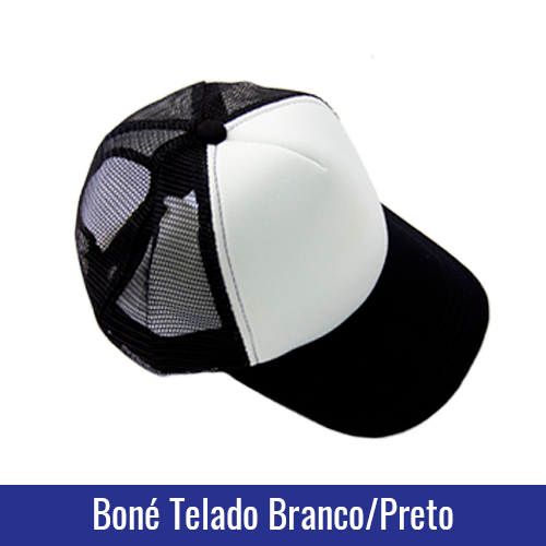 BONÉ PRETO E BRANCO ABA CURVA TELINHA 