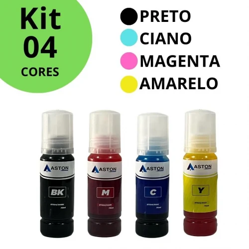 KIT 4 CORES REFIL DE TINTA CORANTE EPSON L504 / T544 L4150 | 4160 | 6171 | 6161 | 6191 | 70ML ASTON