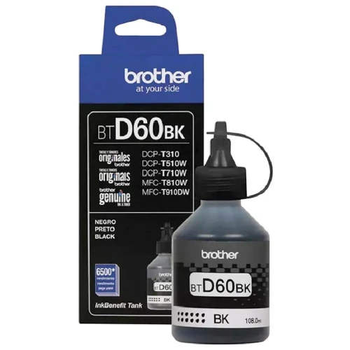 REFIL DE TINTA BROTHER BTD60BK 108ML PRETO MFCT4500 DCPT420W 720DW 820DW 7,5K