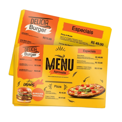 CARDÁPIO PLACA DE PS / PVC 20X30cm ADESIVO BRILHO M² FRENTE  E VERSO LAMINADO 