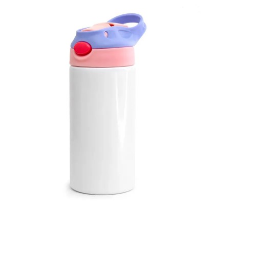 GARRAFA TÉRMICA AÇO INOX 350ML TAMPA ROSA CLARO ALÇA LILAS JKB