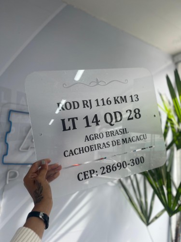 PLACA DE ENDEREÇO 45X35 ACRÍLICO CRISTAL 2MM  