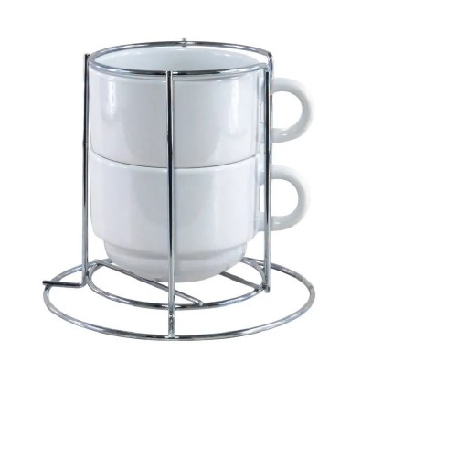 KIT 02  XICARA BRANCA LISO 180ML TORRE SUPORTE METAL JKB