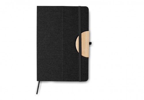 CADERNO EM TECIDO RPET DET. BAMBU PRETO  LISO