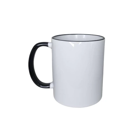 CANECA CERAMICA BRANCA INTERNO E ALÇA PRETA 325ML